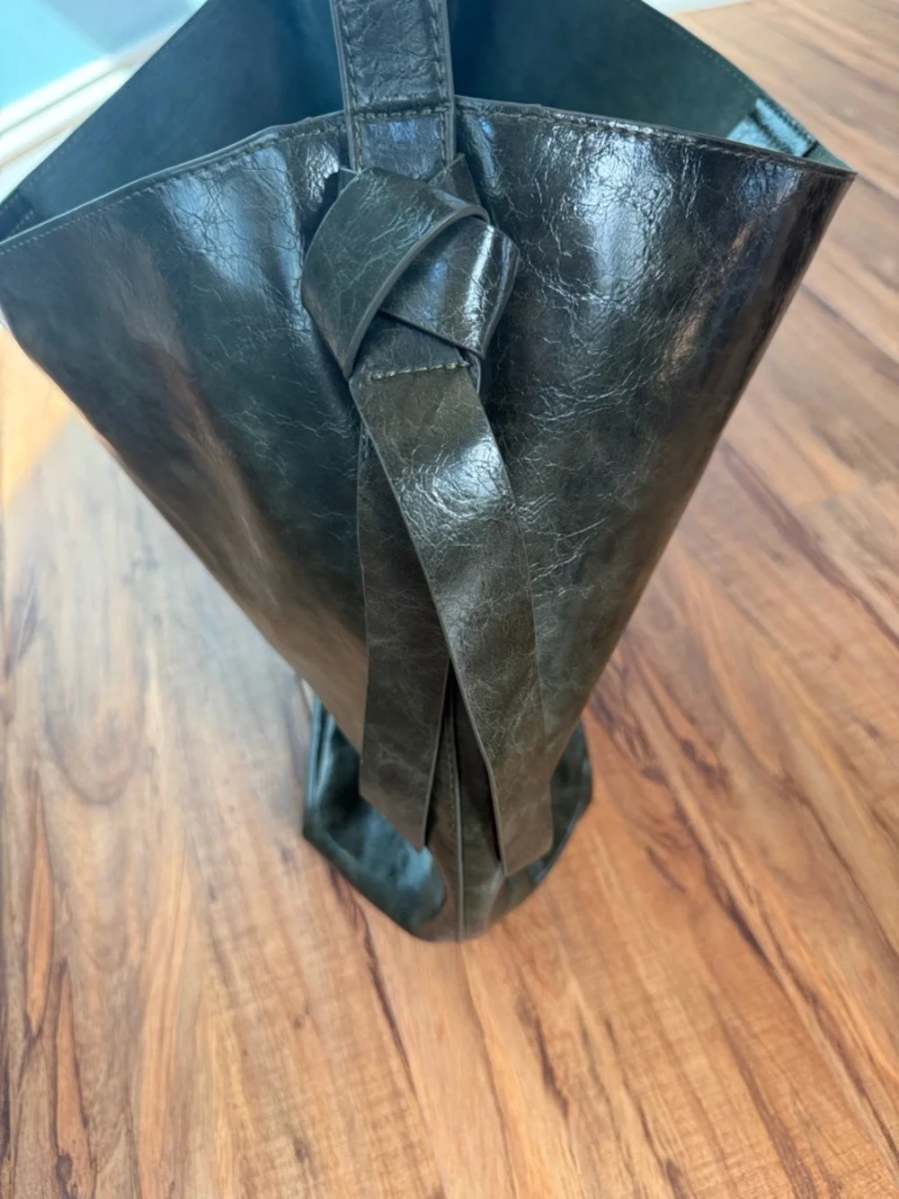 Anthropologie Tote Rowan Slouchy Dark Green Polyurethane Shoulder Bag / Purse